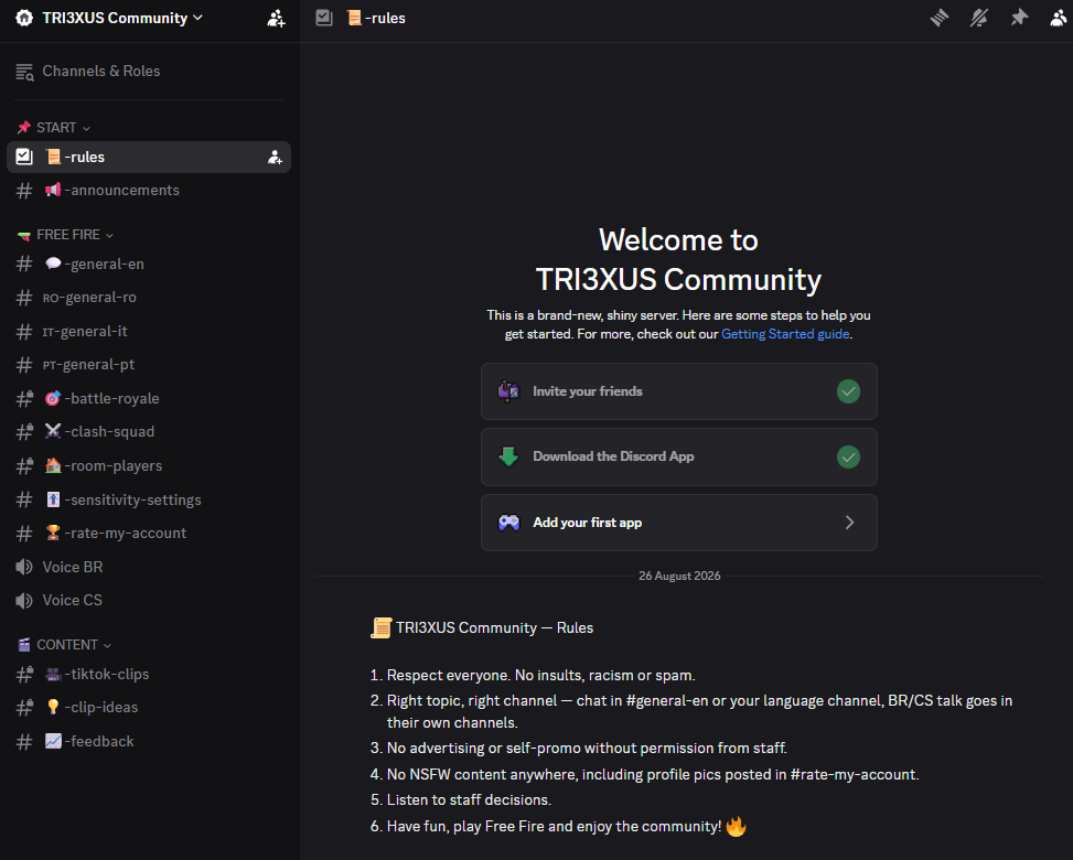 TRI3XUS Community channel list and rules